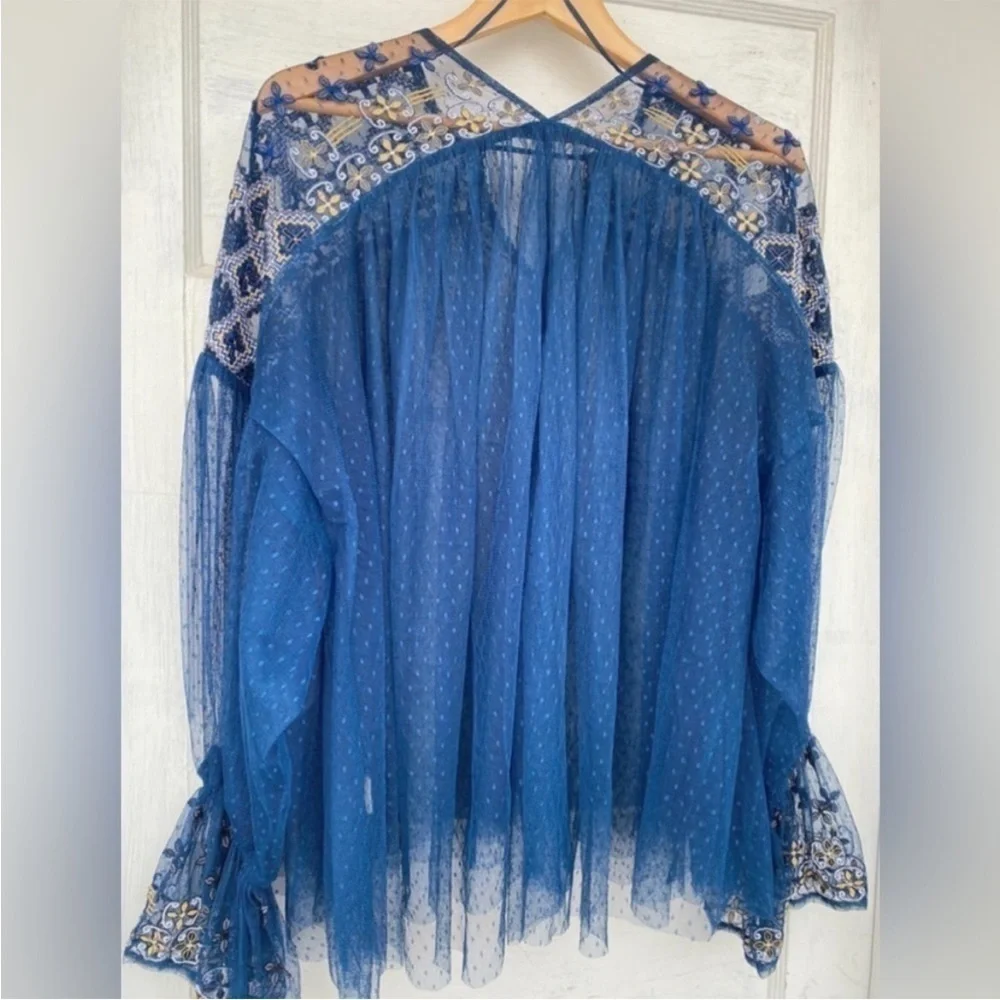 Free People Joyride Lace Embroidered long sleeve top